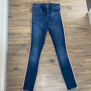Abercrombie and fitch high rise tight jeans with stripes on the sides